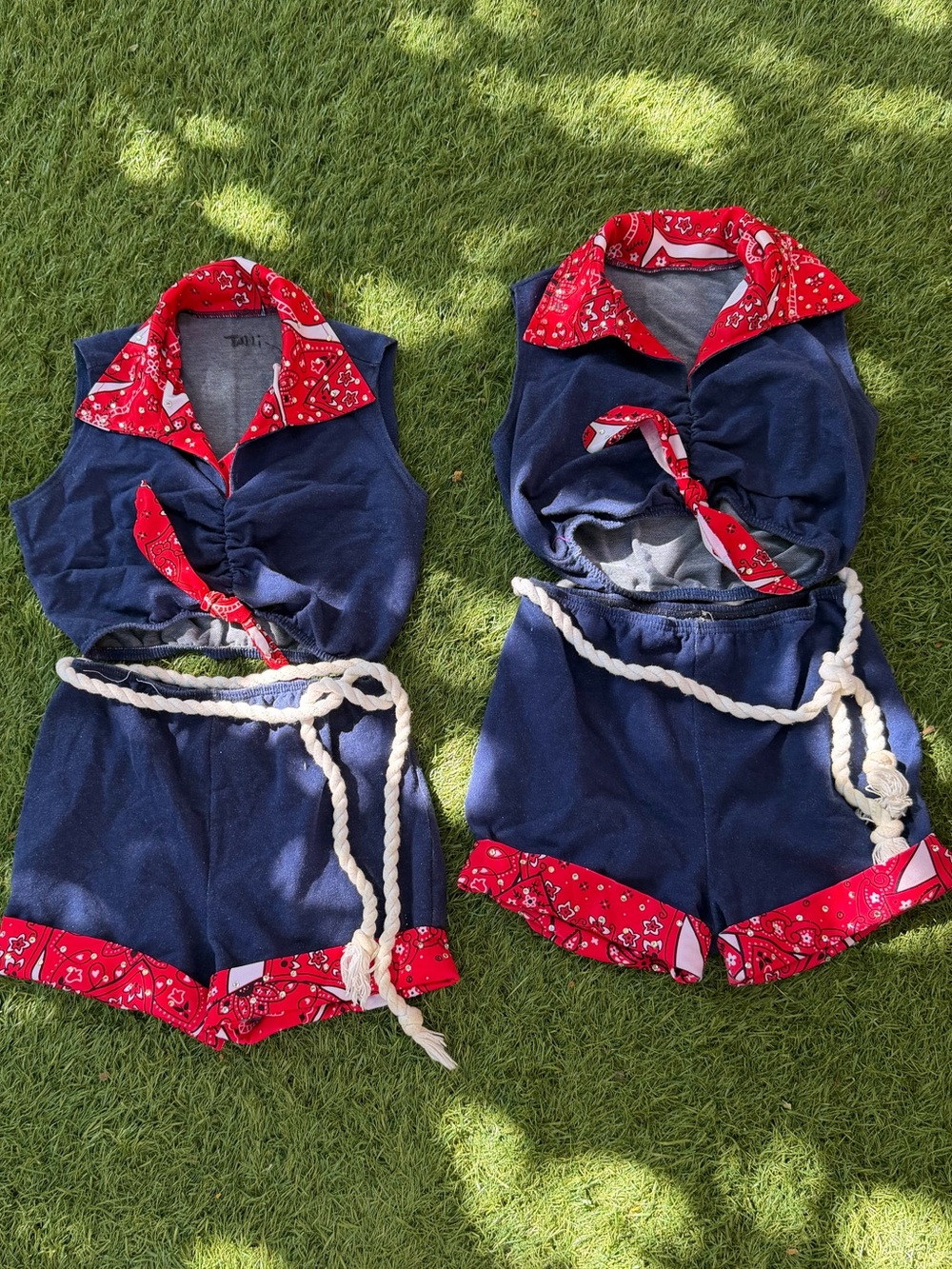 Navy & Red Kids' Bandana Romper Costume with Rope Belt